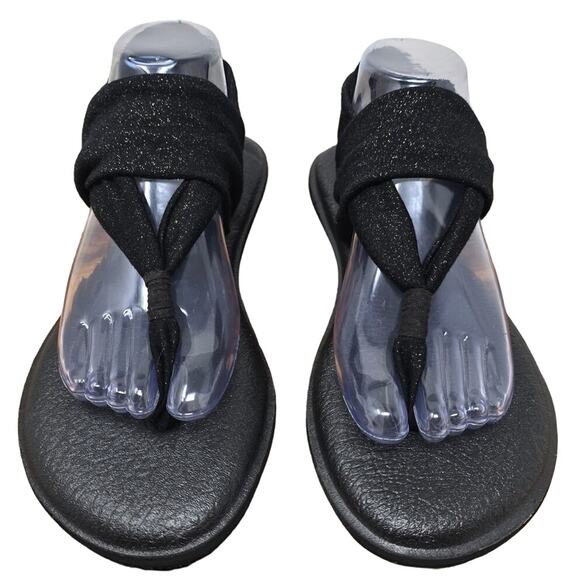 Sanuk Black Sparkle Ankle Strap Women's Sandals 10 - Picture 1 of 7